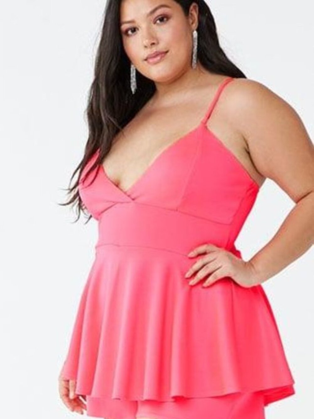 Forever 21 Neon Pink Plus Size Fit & Flare Skort Cami Romper 3X